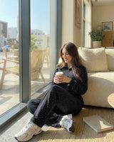 Rhinestone Zip-Up Tracksuit | Black - Eva Fashion - Online Clothing Store for Women