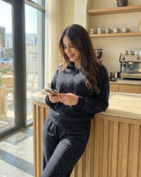 Rhinestone Zip-Up Tracksuit | Black - Eva Fashion - Online Clothing Store for Women