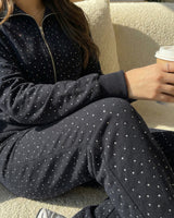 Rhinestone Zip-Up Tracksuit | Black - Eva Fashion - Online Clothing Store for Women