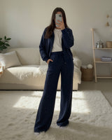 Rhinestone Zip-Up Tracksuit | Dark Blue - Eva Fashion - Online Clothing Store for Women