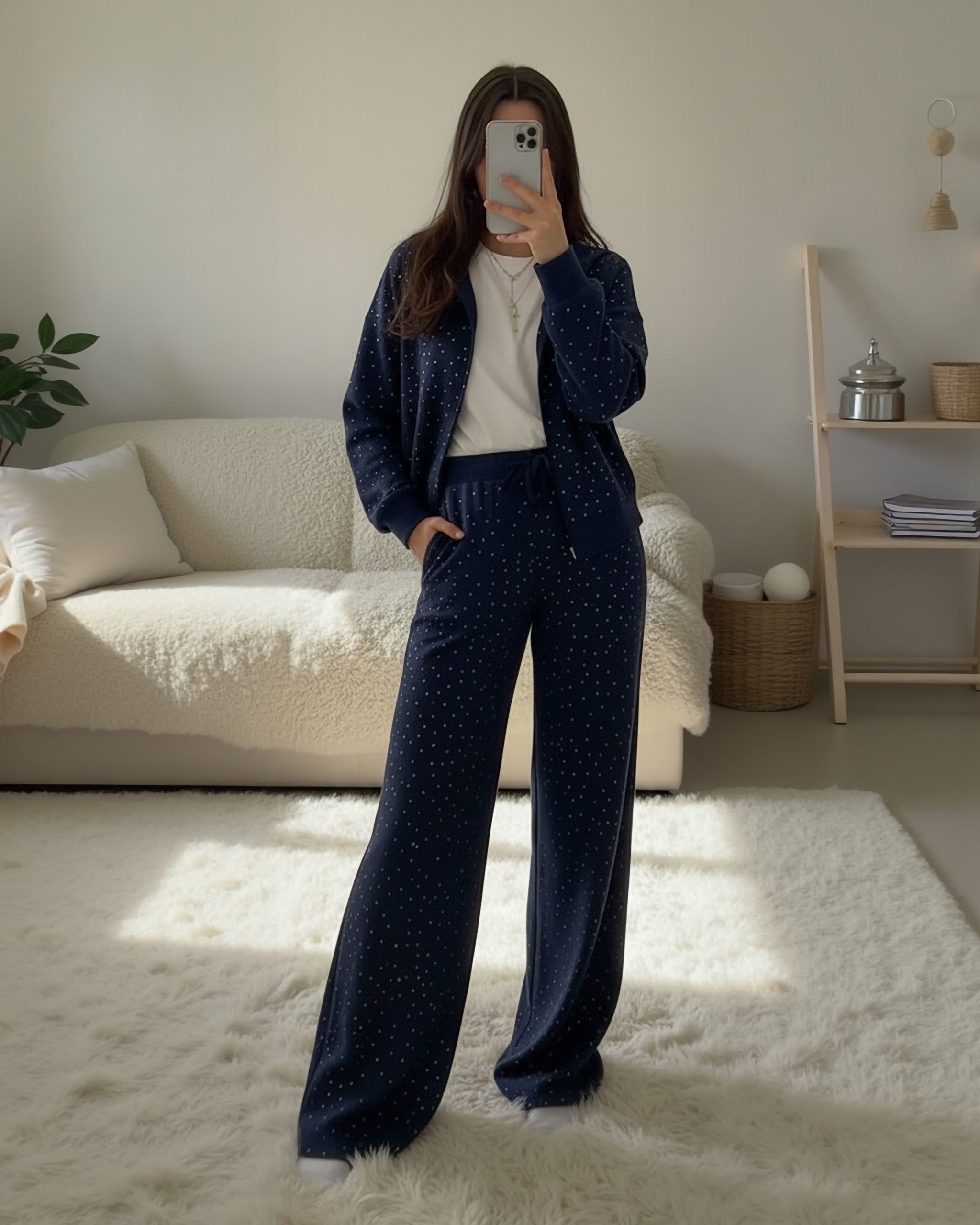 Rhinestone Zip-Up Tracksuit | Dark Blue - Eva Fashion - Online Clothing Store for Women