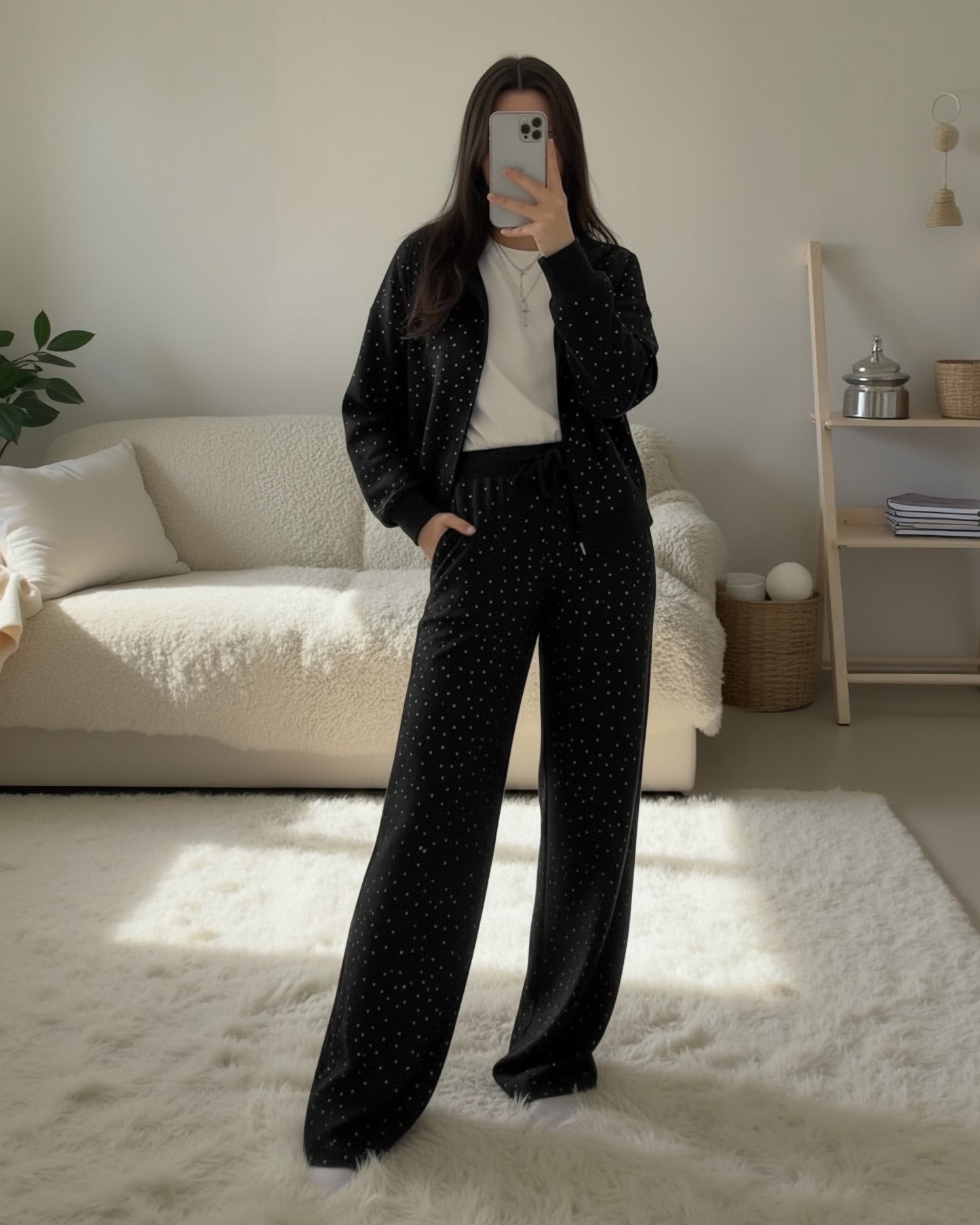 Rhinestone Zip-Up Tracksuit | Black - Eva Fashion - Online Clothing Store for Women