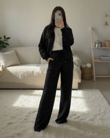 Rhinestone Zip-Up Tracksuit | Black - Eva Fashion - Online Clothing Store for Women