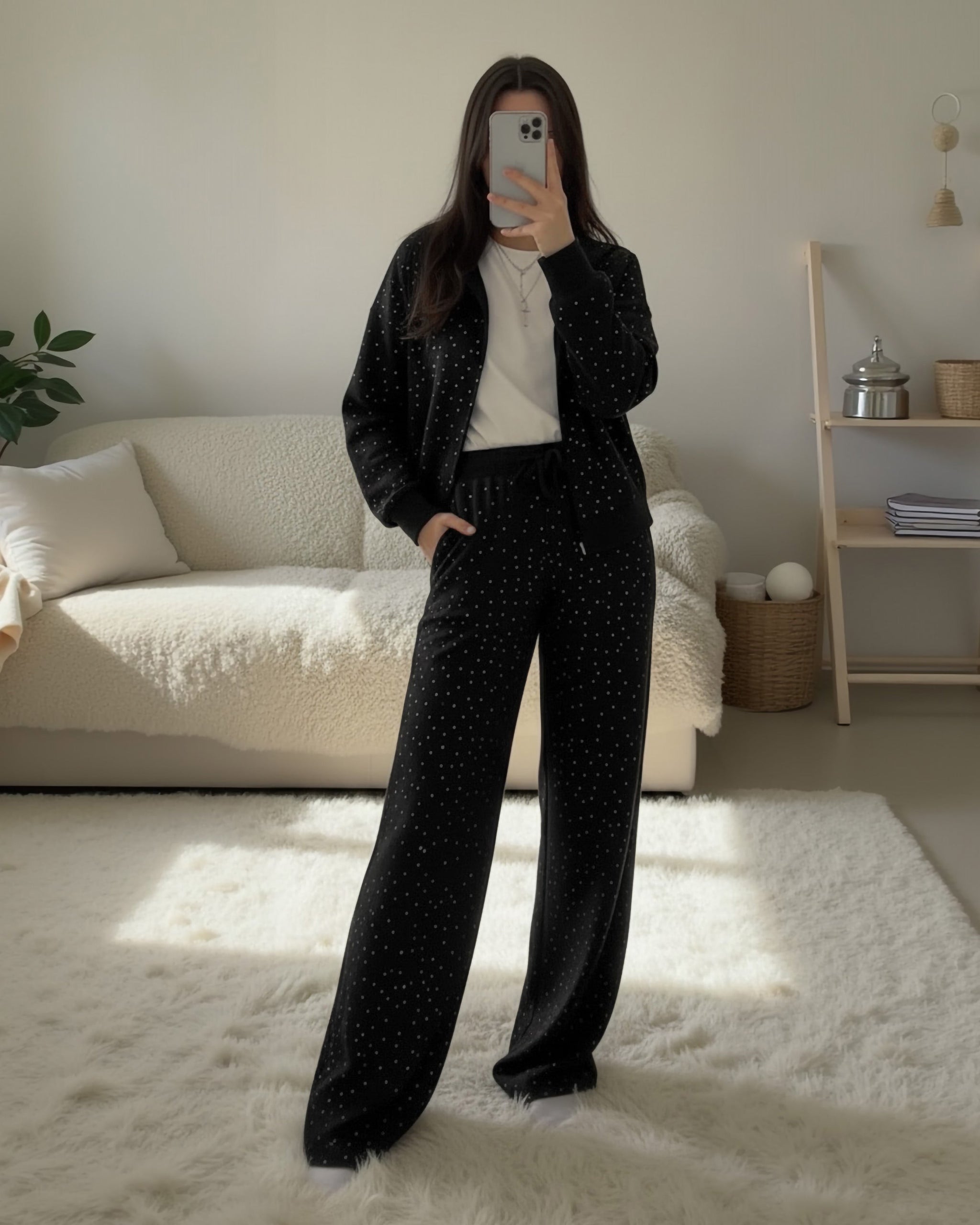 Rhinestone Zip-Up Tracksuit | Black - Eva Fashion - Online Clothing Store for Women
