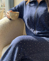 Rhinestone Zip-Up Tracksuit | Dark Blue - Eva Fashion - Online Clothing Store for Women