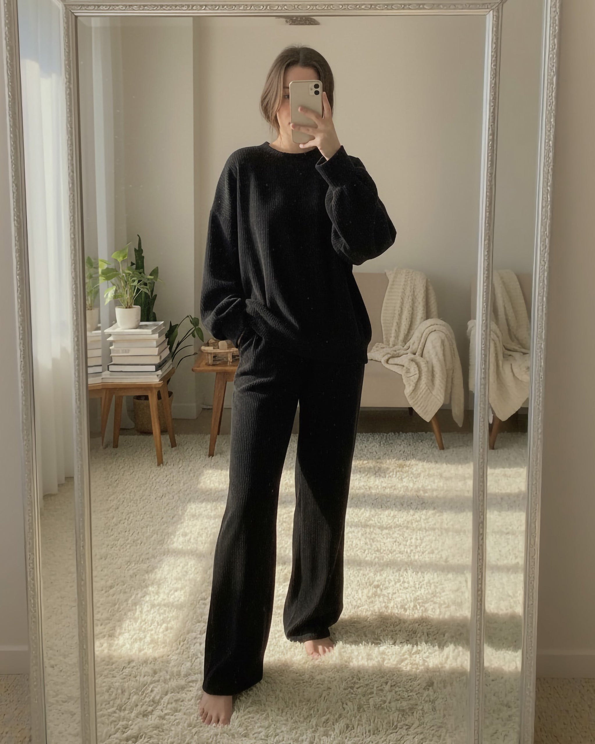 Rib-Knit Relaxed Fit Set | Black - Eva Fashion - Online Clothing Store for Women