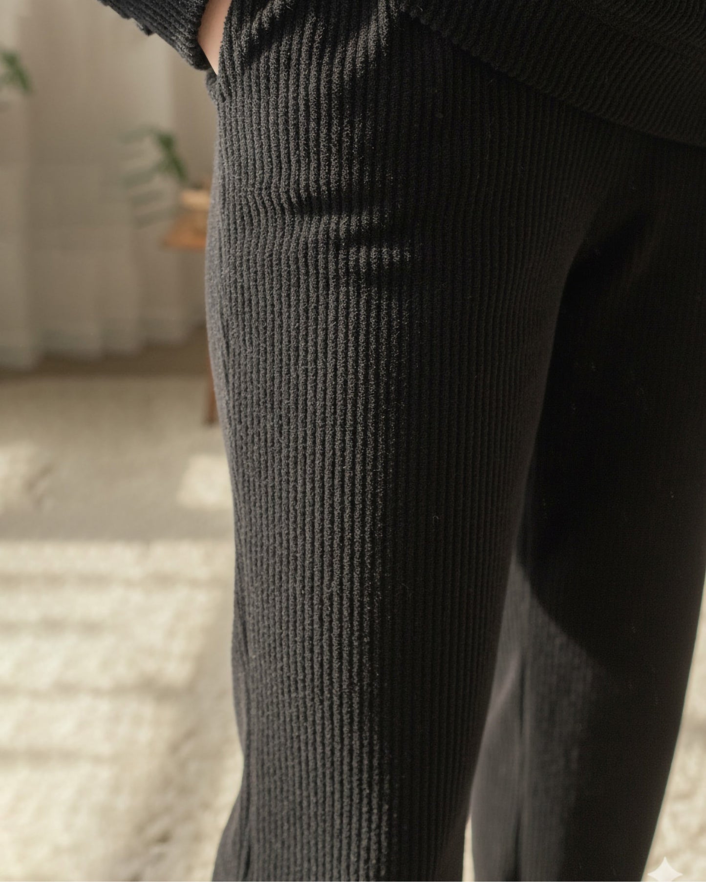 Rib-Knit Relaxed Fit Set | Black - Eva Fashion - Online Clothing Store for Women