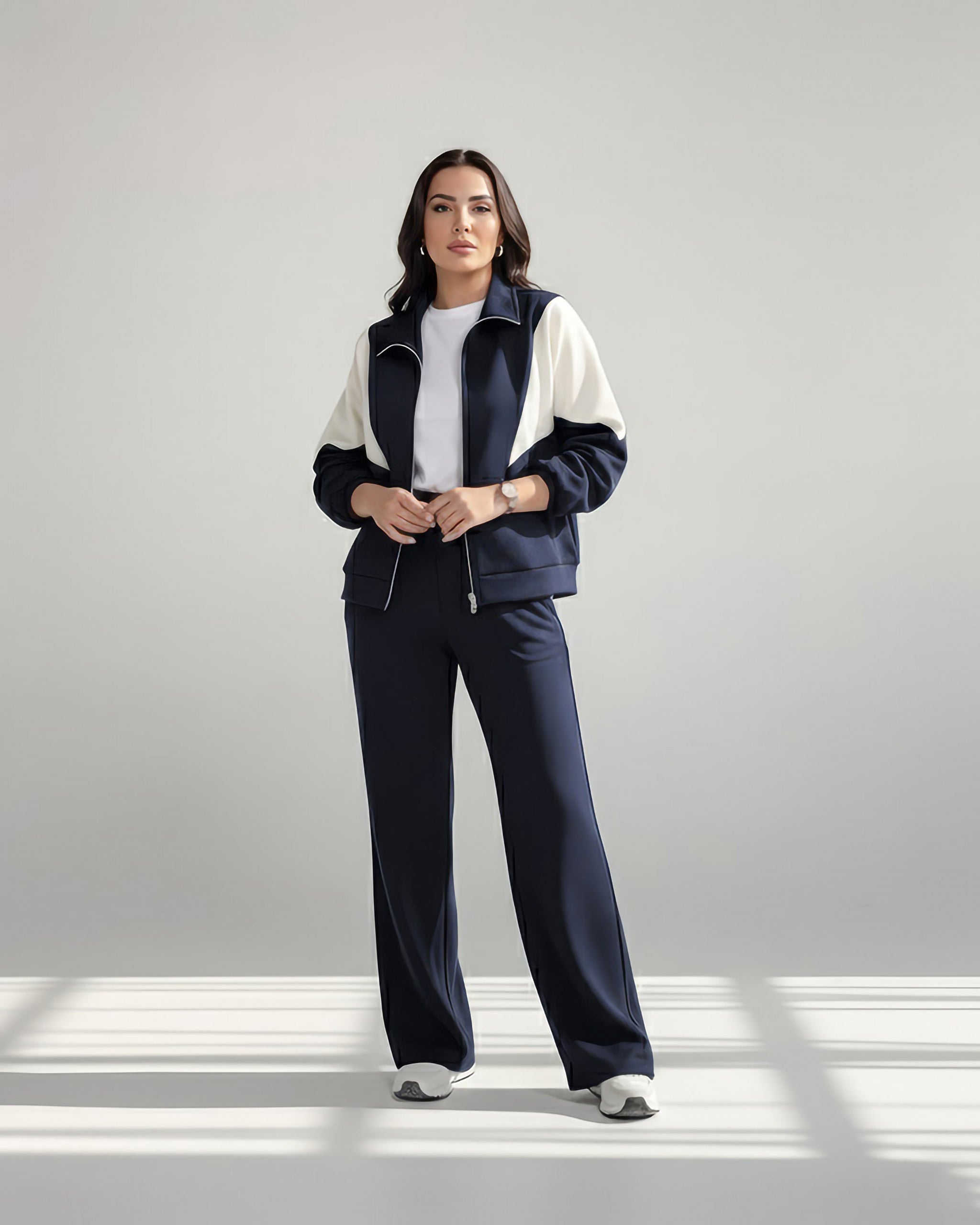 Contrast Panel Zip Tracksuit | Dark Blue - Eva Fashion - Online Clothing Store for Women