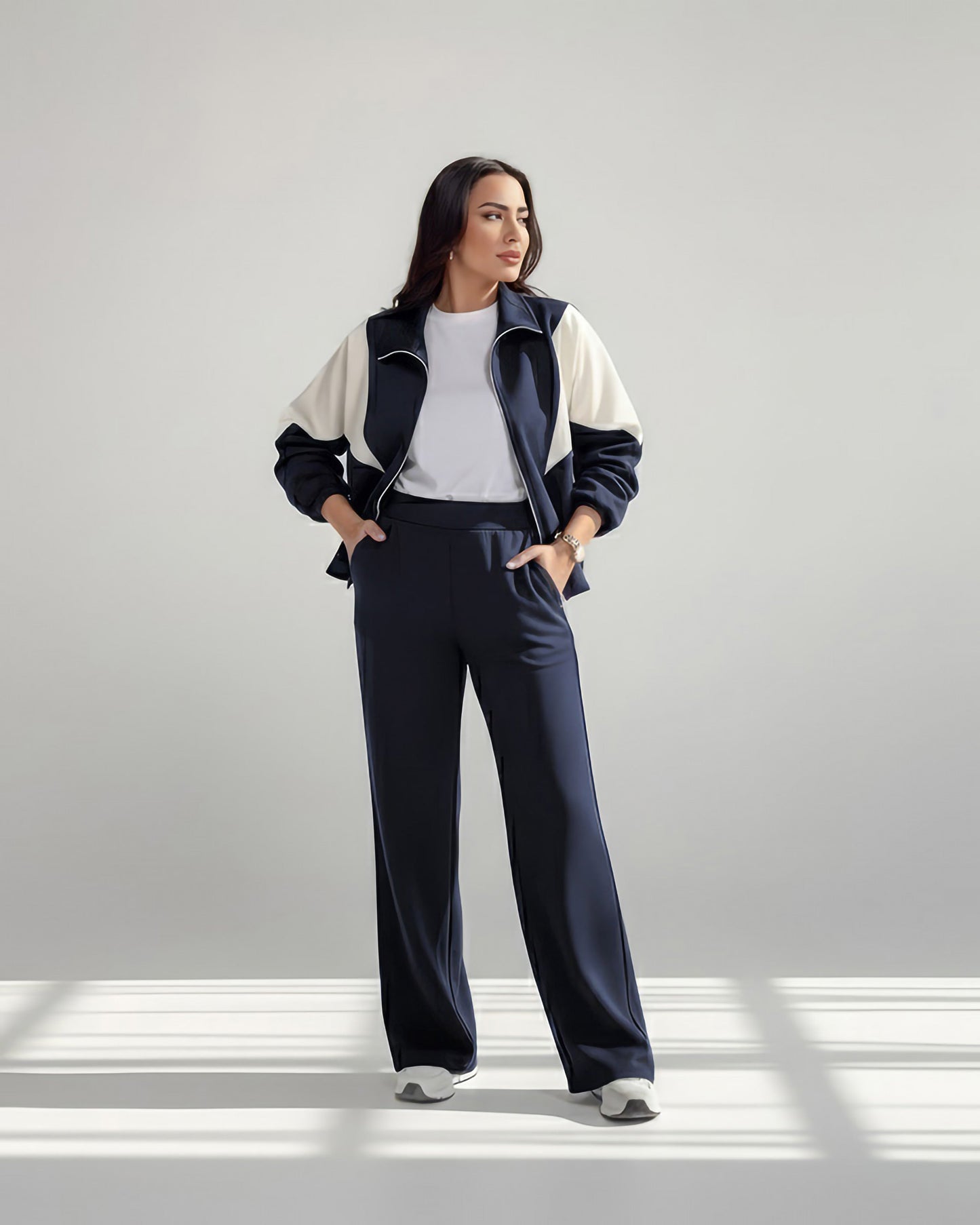 Contrast Panel Zip Tracksuit | Dark Blue - Eva Fashion - Online Clothing Store for Women