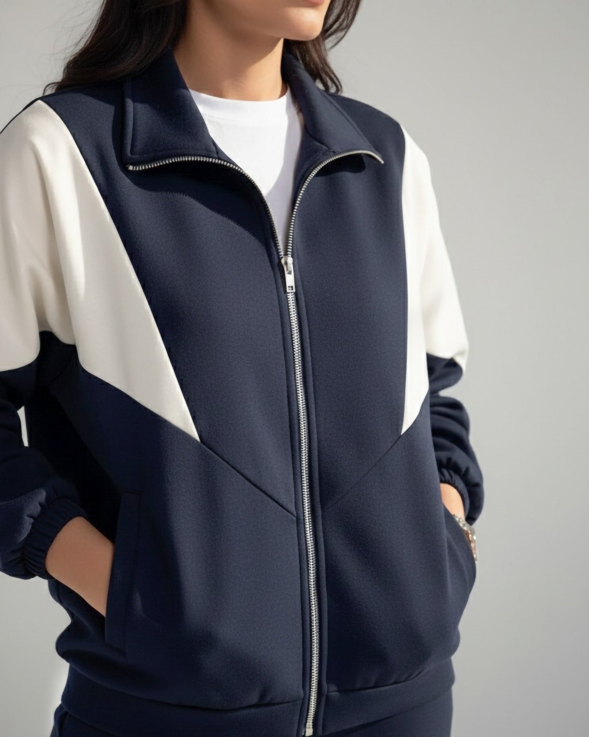 Contrast Panel Zip Tracksuit | Dark Blue - Eva Fashion - Online Clothing Store for Women