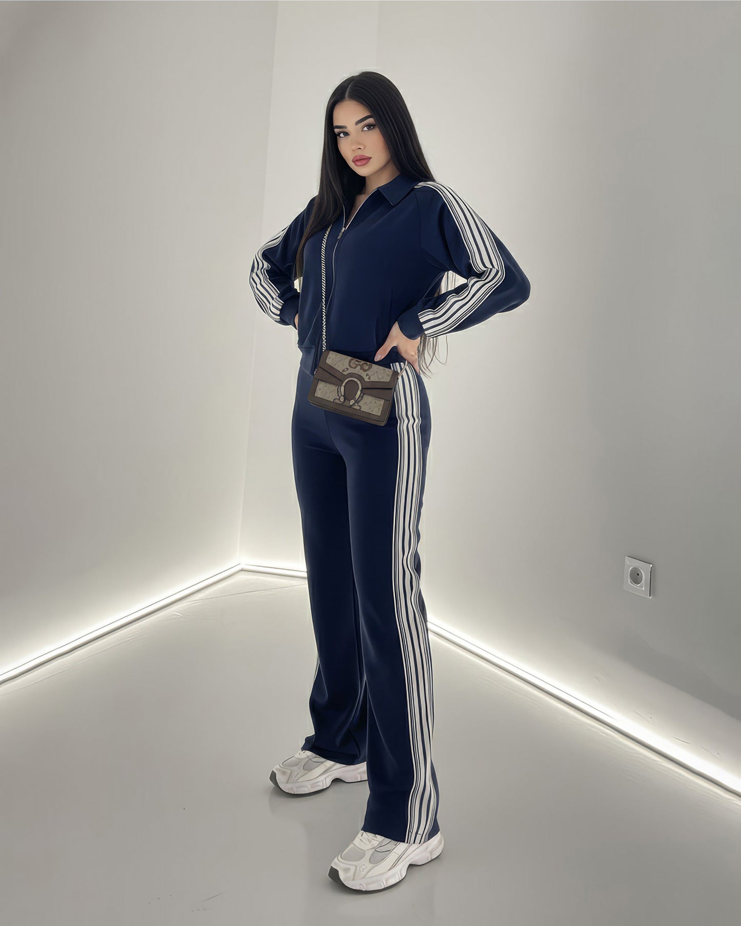 Sporty Triple-Line Tracksuit | Dark Blue - Eva Fashion - Online Clothing Store for Women