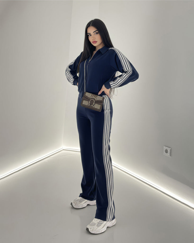 Sporty Triple-Line Tracksuit | Dark Blue - Eva Fashion - Online Clothing Store for Women