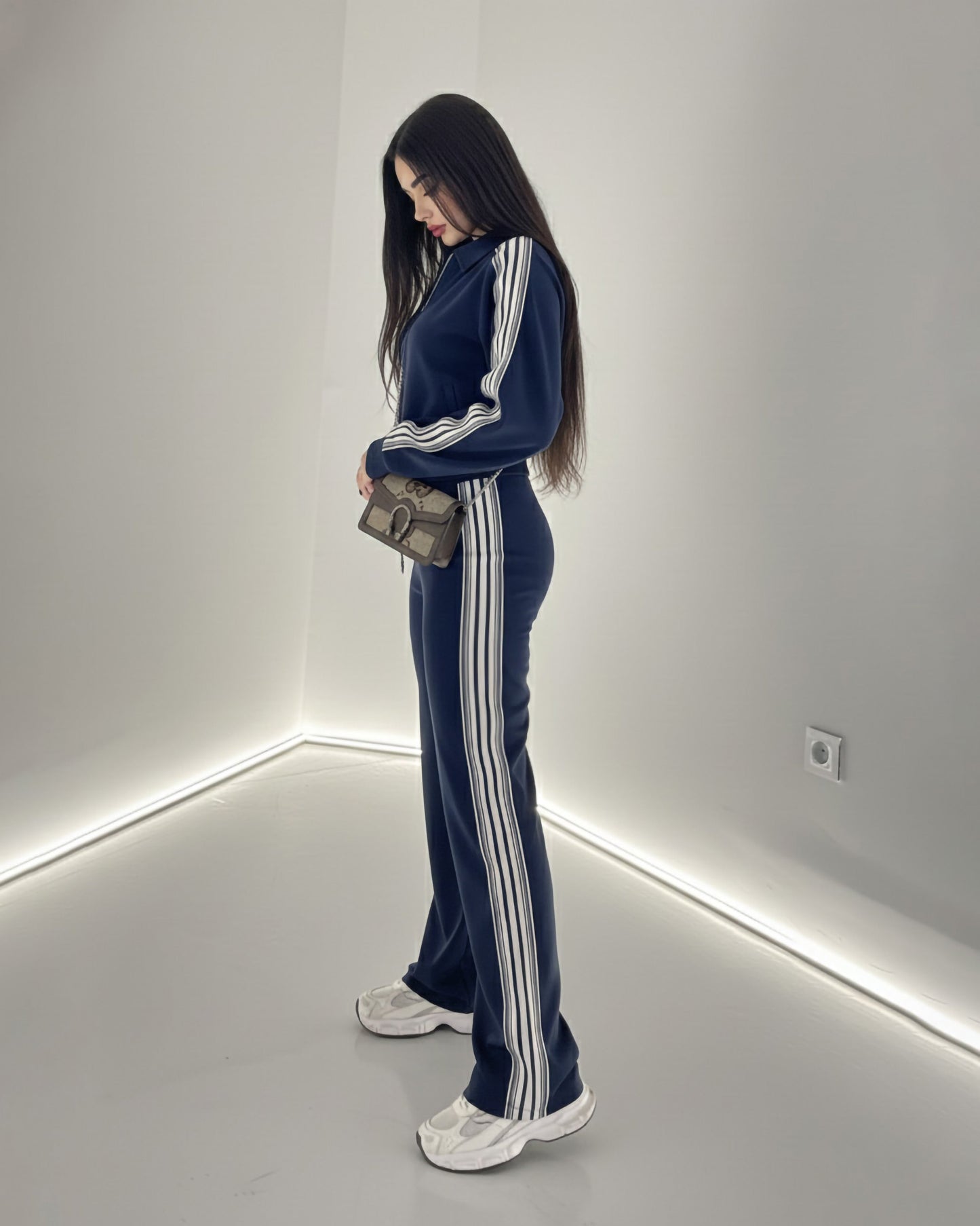 Sporty Triple-Line Tracksuit | Dark Blue - Eva Fashion - Online Clothing Store for Women