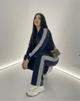 Sporty Triple-Line Tracksuit | Dark Blue - Eva Fashion - Online Clothing Store for Women