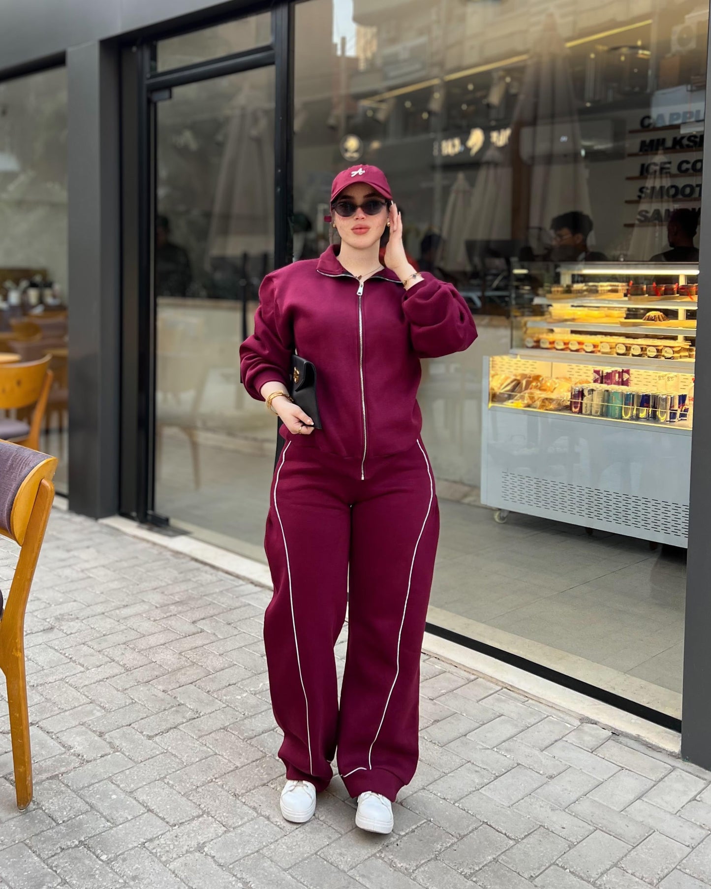 Piped Zip-Up Relaxed Tracksuit | Burgundy - Eva Fashion - Online Clothing Store for Women