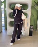 Retro Sport Back Stripe Tracksuit | Black - Eva Fashion - Online Clothing Store for Women