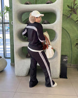 Retro Sport Back Stripe Tracksuit | Black - Eva Fashion - Online Clothing Store for Women