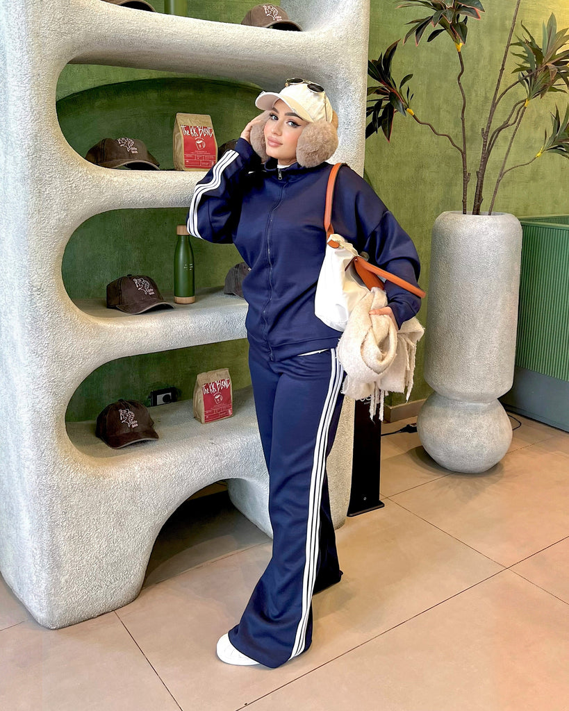 Retro Sport Back Stripe Tracksuit | Dark Blue - Eva Fashion - Online Clothing Store for Women
