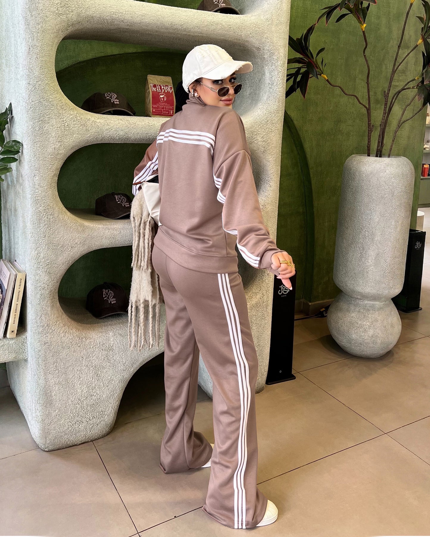 Retro Sport Back Stripe Tracksuit | Mocha Brown - Eva Fashion - Online Clothing Store for Women