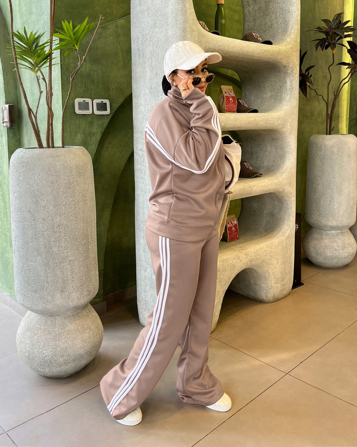 Retro Sport Back Stripe Tracksuit | Mocha Brown - Eva Fashion - Online Clothing Store for Women