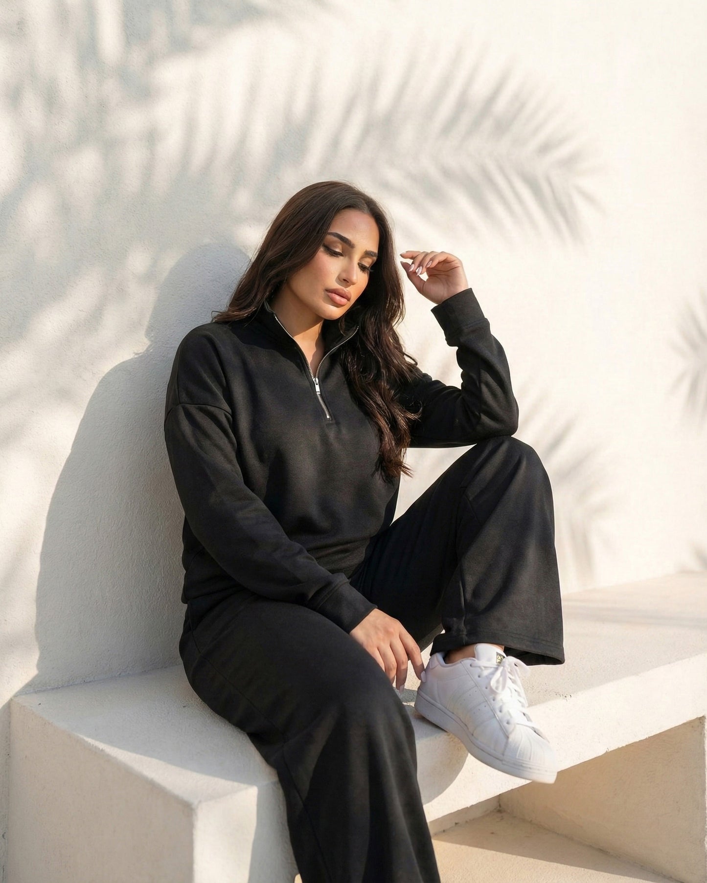 Half-Zip Relaxed Fit Set | Black - Eva Fashion - Online Clothing Store for Women