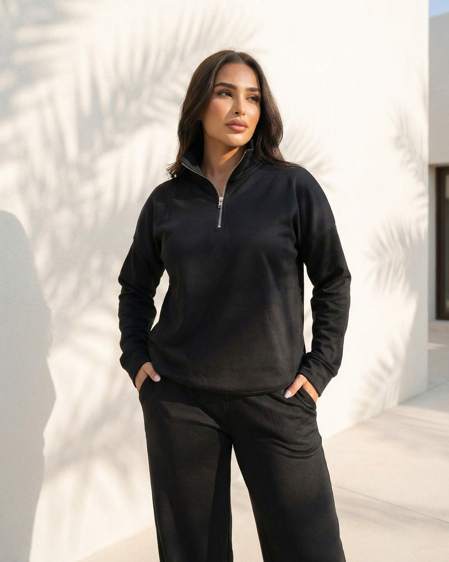 Half-Zip Relaxed Fit Set | Black - Eva Fashion - Online Clothing Store for Women