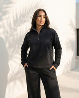 Half-Zip Relaxed Fit Set | Black - Eva Fashion - Online Clothing Store for Women