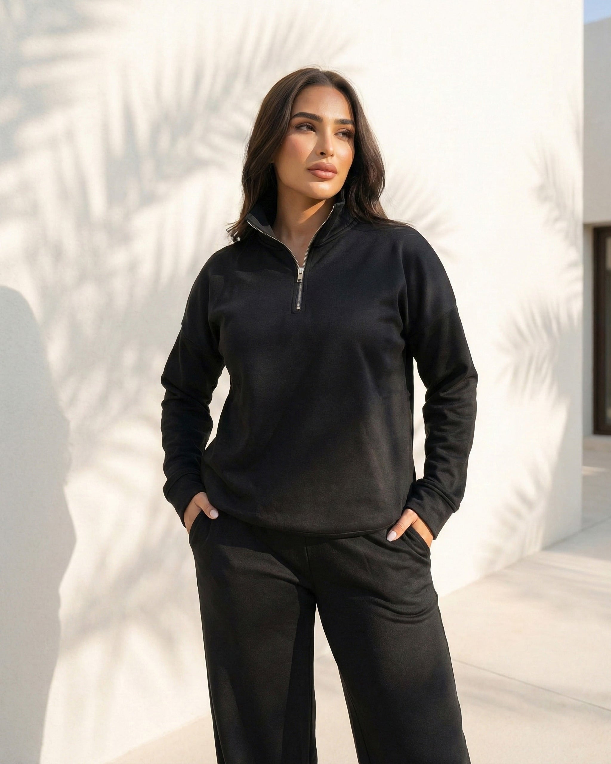 Half-Zip Relaxed Fit Set | Black - Eva Fashion - Online Clothing Store for Women