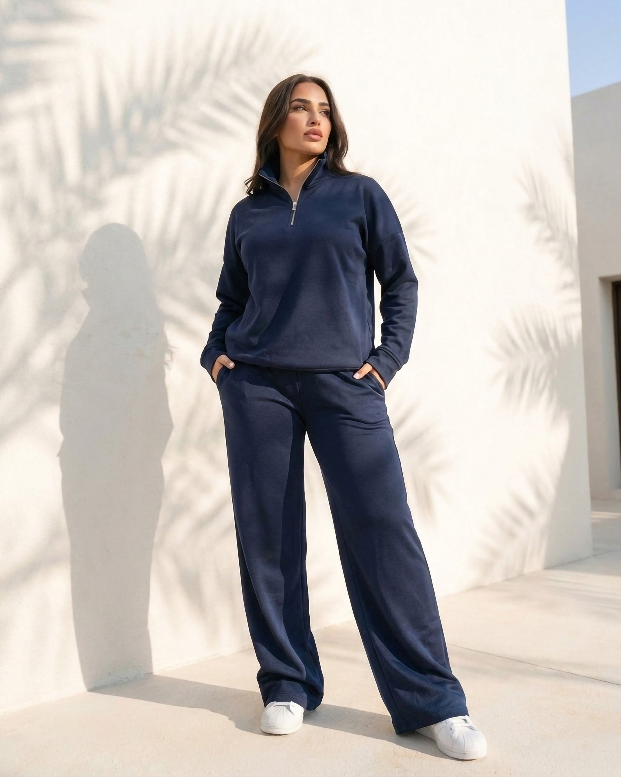 Half-Zip Relaxed Fit Set | Dark Blue - Eva Fashion - Online Clothing Store for Women