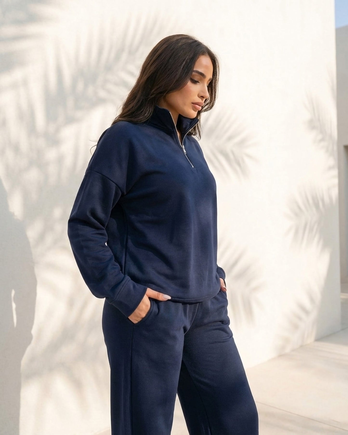 Half-Zip Relaxed Fit Set | Dark Blue - Eva Fashion - Online Clothing Store for Women