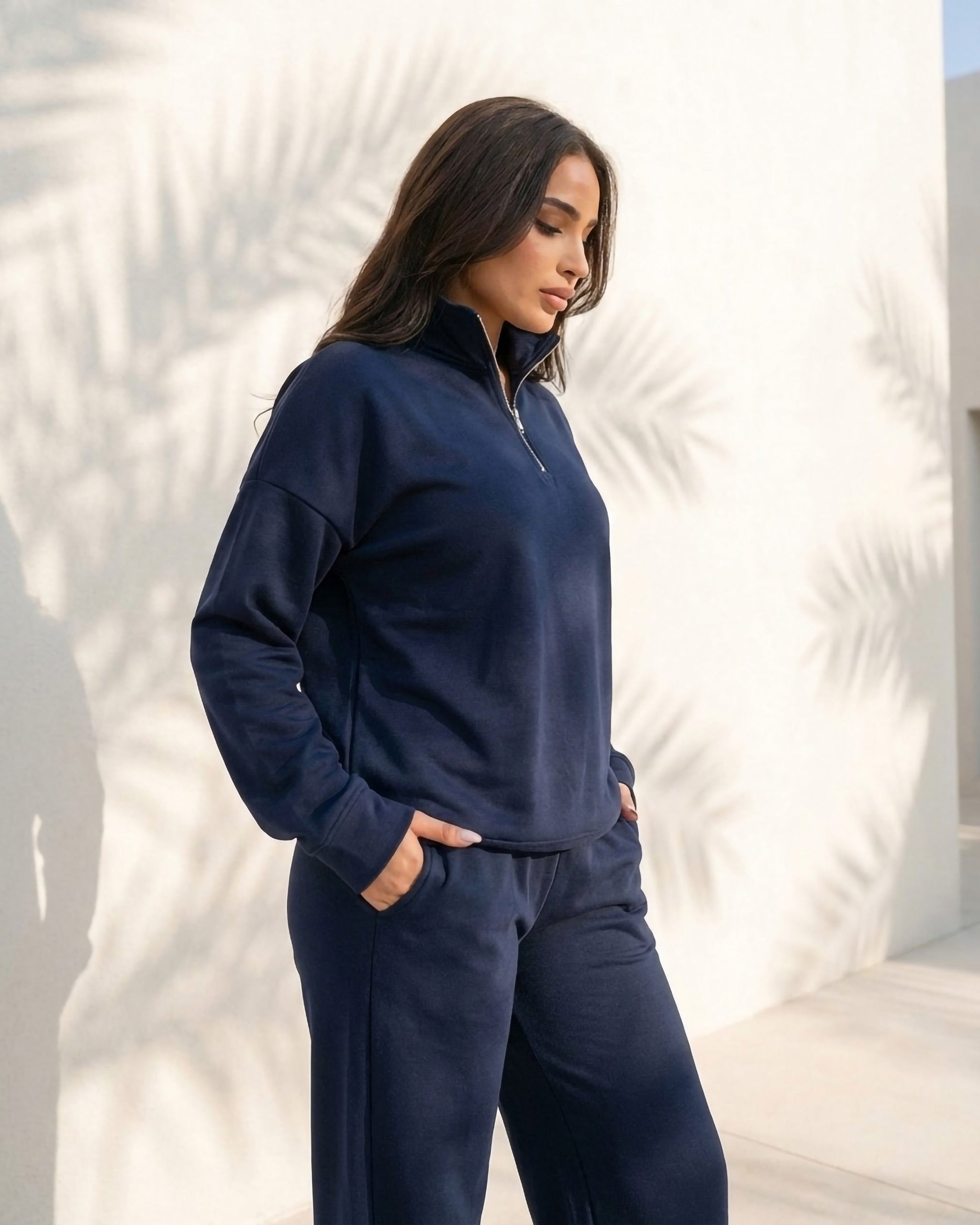 Half-Zip Relaxed Fit Set | Dark Blue - Eva Fashion - Online Clothing Store for Women