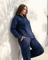 Half-Zip Relaxed Fit Set | Dark Blue - Eva Fashion - Online Clothing Store for Women