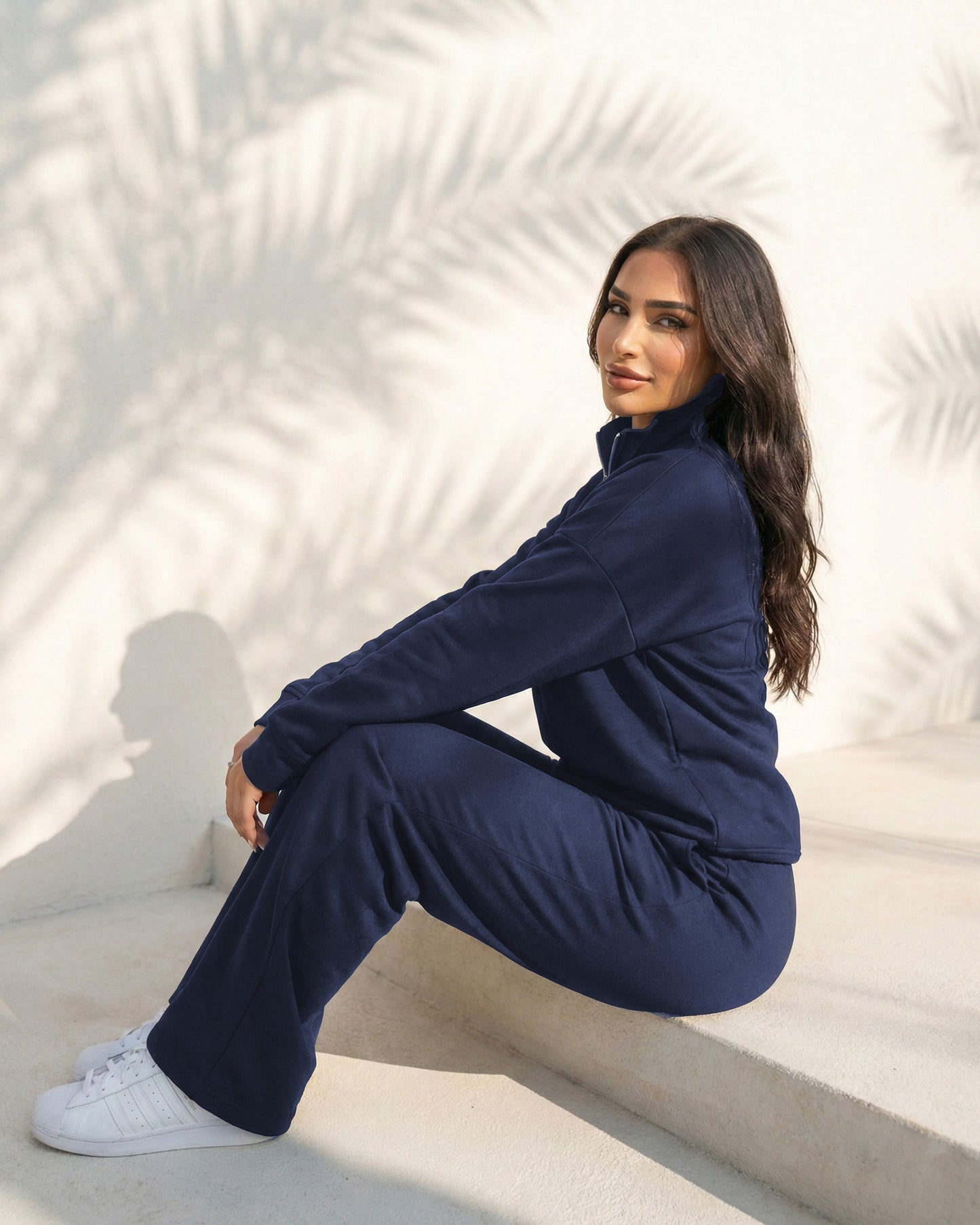 Half-Zip Relaxed Fit Set | Dark Blue - Eva Fashion - Online Clothing Store for Women