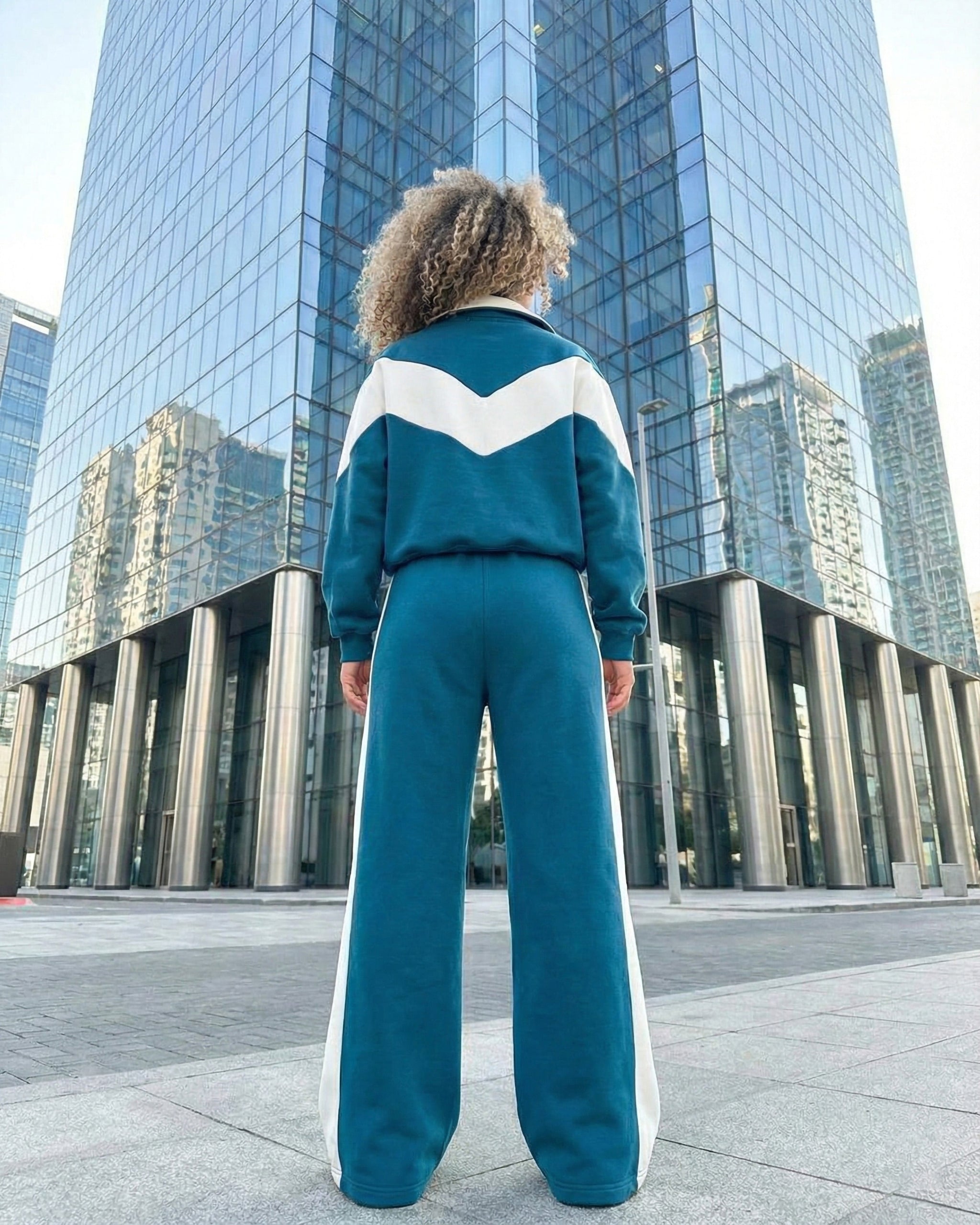 Chevron Stripe Zip-Up Tracksuit | Dark Teal - Eva Fashion - Online Clothing Store for Women