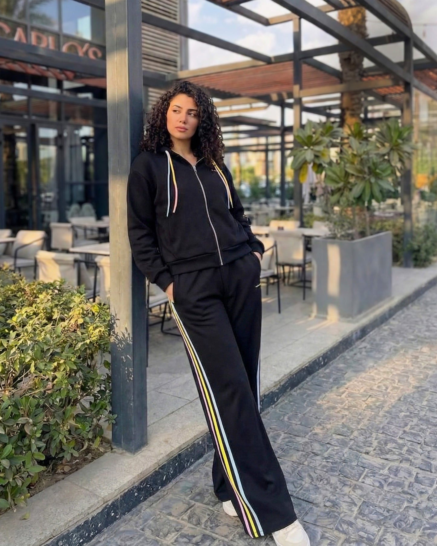 Multi-Color Stripe Tracksuit | Black - Eva Fashion - Online Clothing Store for Women
