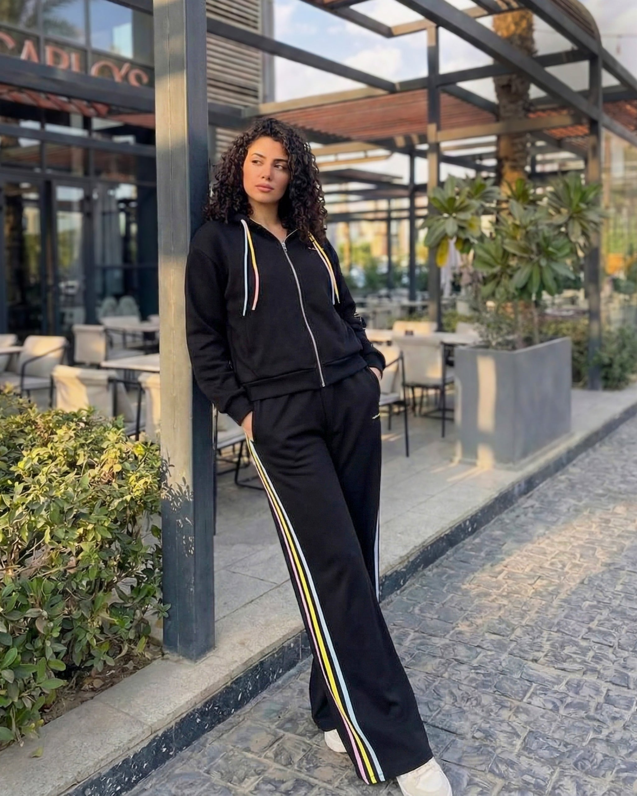 Multi-Color Stripe Tracksuit | Black - Eva Fashion - Online Clothing Store for Women