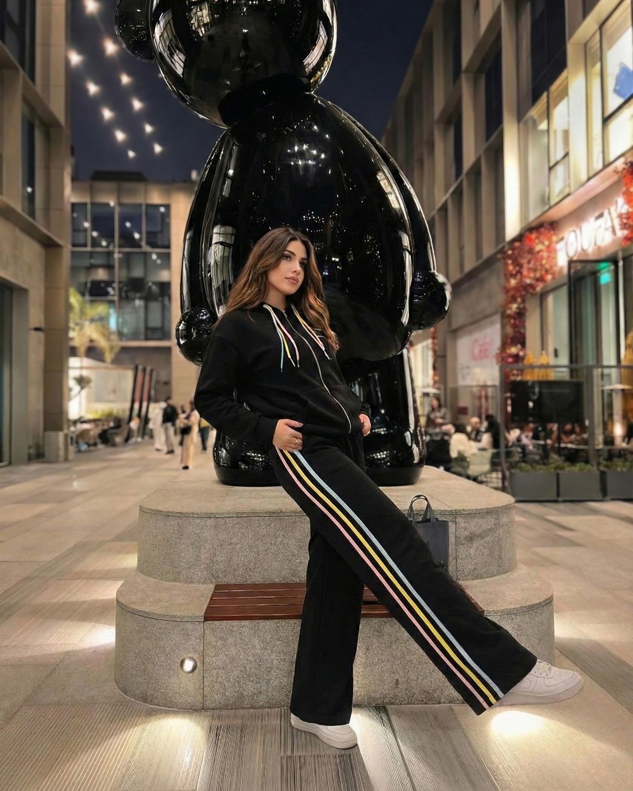 Multi-Color Stripe Tracksuit | Black - Eva Fashion - Online Clothing Store for Women
