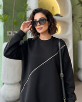 Diagonal Zip Relaxed Set | Black - Eva Fashion - Online Clothing Store for Women