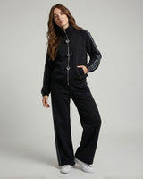 Frog Button Zip-Up Stripe Tracksuit | Black - Eva Fashion - Online Clothing Store for Women