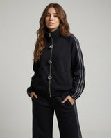 Frog Button Zip-Up Stripe Tracksuit | Black - Eva Fashion - Online Clothing Store for Women