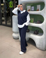 Layered Look Relaxed Fit Set | Dark Blue - Eva Fashion - Online Clothing Store for Women