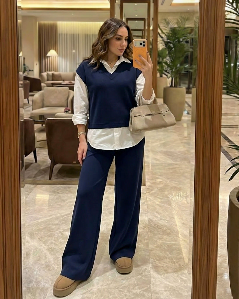 Layered Look Relaxed Fit Set | Dark Blue - Eva Fashion - Online Clothing Store for Women