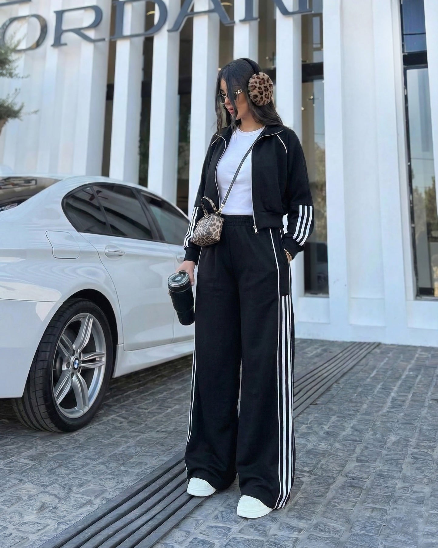 Monaco Wide-Leg Stripe Tracksuit | Black - Eva Fashion - Online Clothing Store for Women