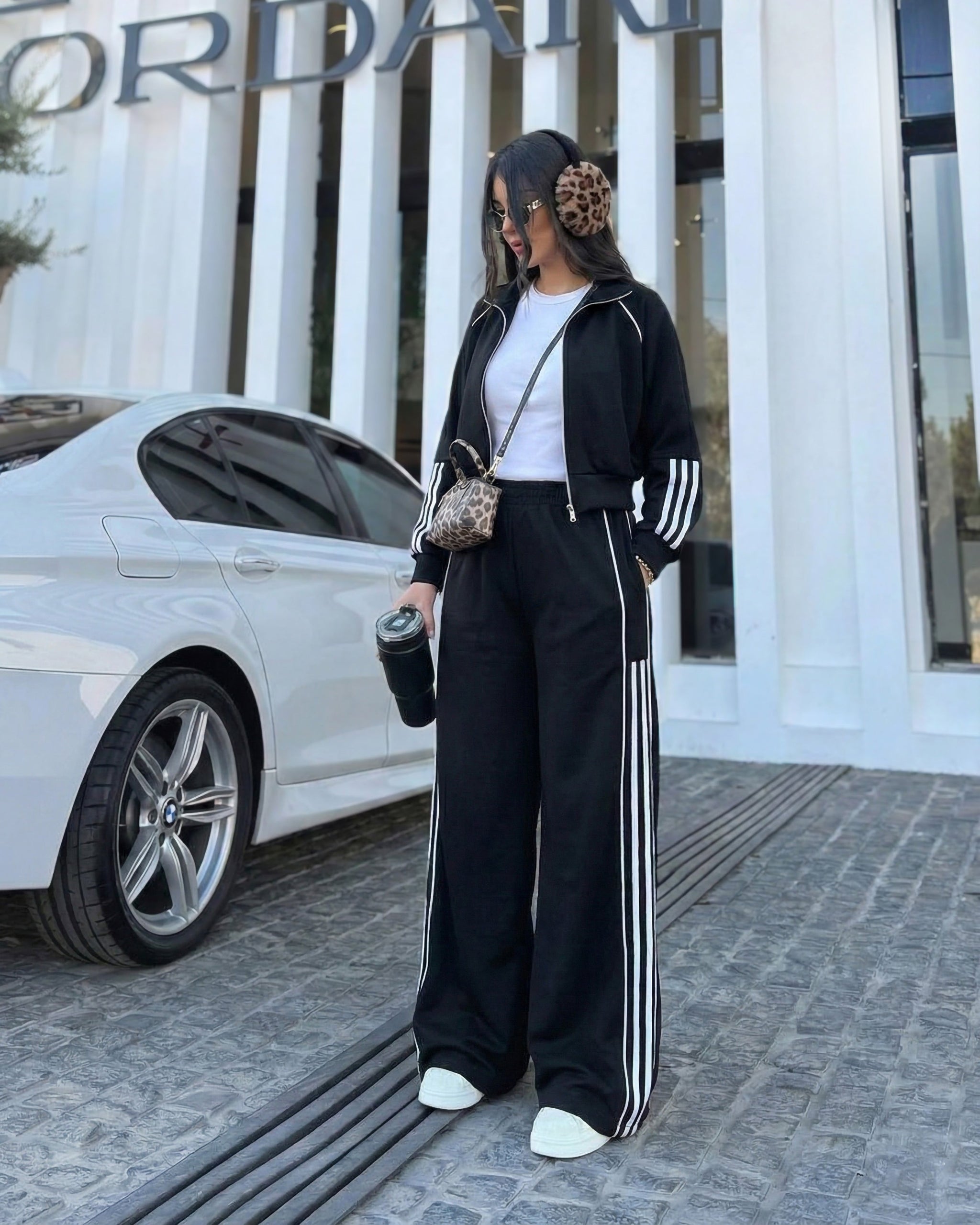 Monaco Wide-Leg Stripe Tracksuit | Black - Eva Fashion - Online Clothing Store for Women