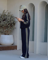 Sporty Chic Wide Leg Tracksuit | Black - Eva Fashion - Online Clothing Store for Women