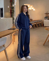 Metallic Side Stripe Half-Zip Tracksuit | Dark Blue - Eva Fashion - Online Clothing Store for Women