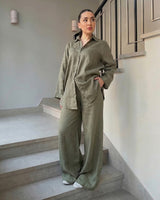 Relaxed Linen Set | Olive Green - Eva Fashion - Online Clothing Store for Women
