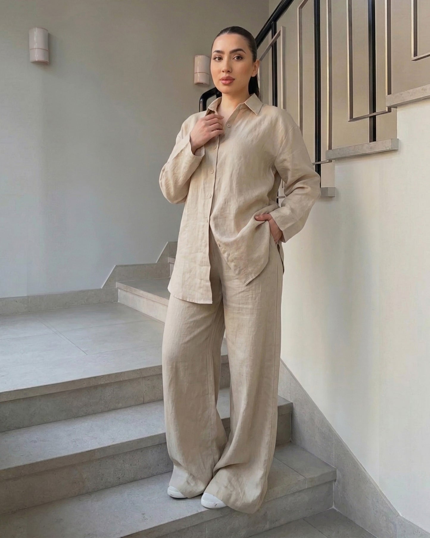 Relaxed Linen Set | Beige - Eva Fashion - Online Clothing Store for Women