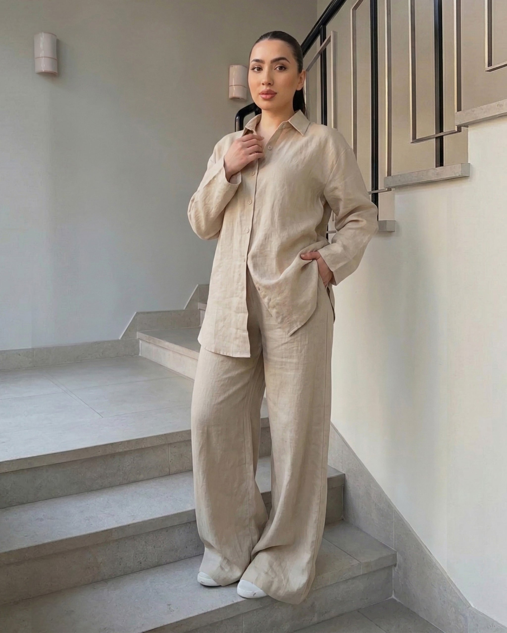 Relaxed Linen Set | Beige - Eva Fashion - Online Clothing Store for Women