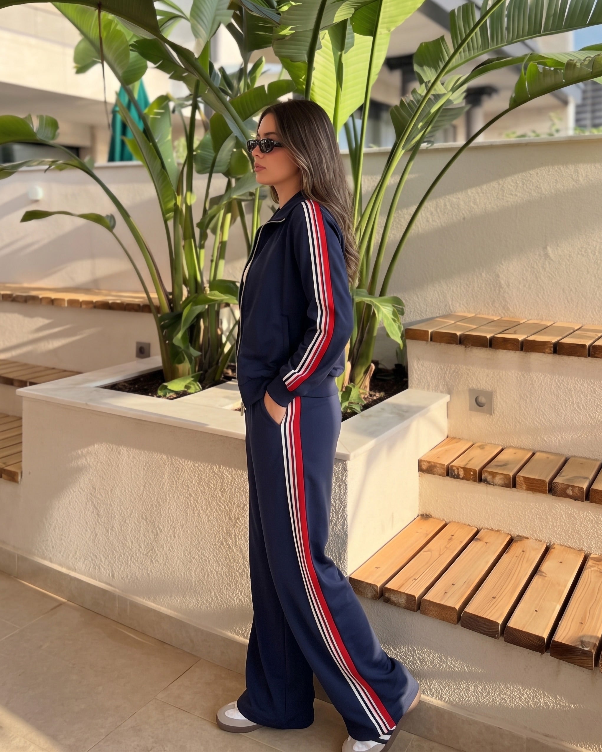Retro Side Stripe Tracksuit | Dark Blue - Eva Fashion - Online Clothing Store for Women